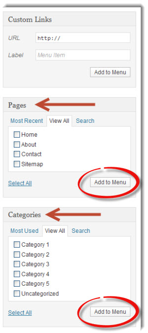 Adding Pages and Categories To Menus image