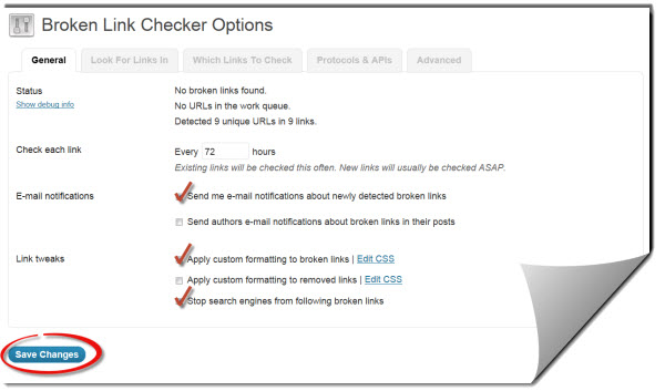 Broken Link Checker General Settings image