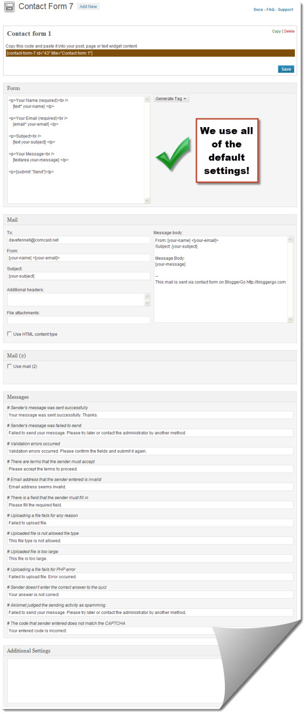 Contact Form 7 Settings image