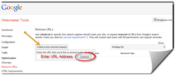 Using Google Webmaster Tools to Remove URLs image